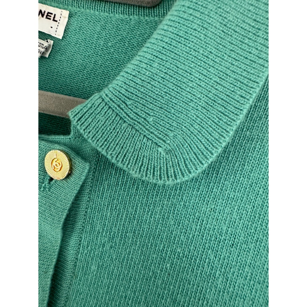 Chanel Vintage Cashmere Skirt Suit Teal Green Gold CC Buttons Scotland Sz 8 10 - Picture 3 of 13